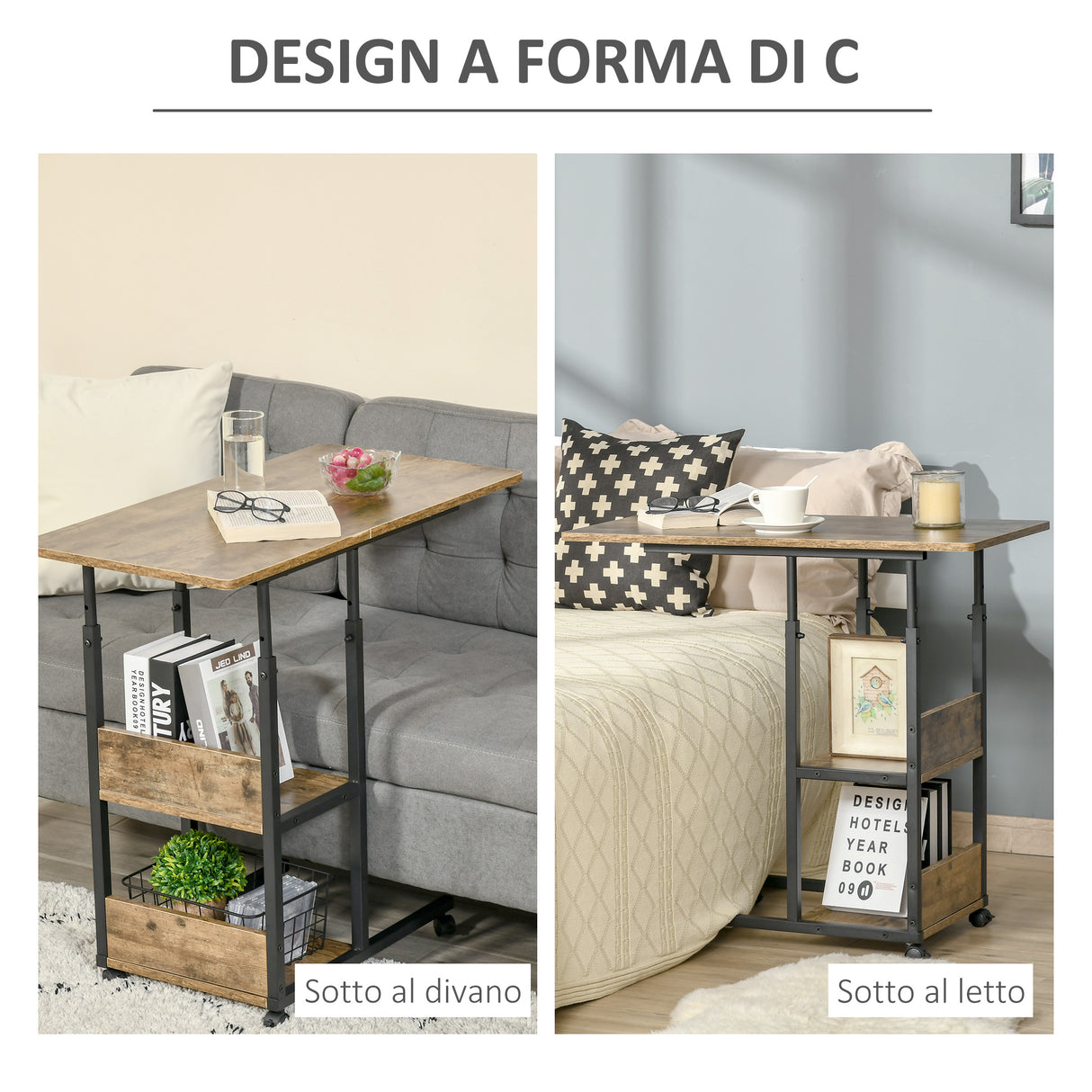 easycomfort easycomfort tavolino da salotto stile industriale altezza regolabile e 4 ruote con freno 80x40x60 75cm