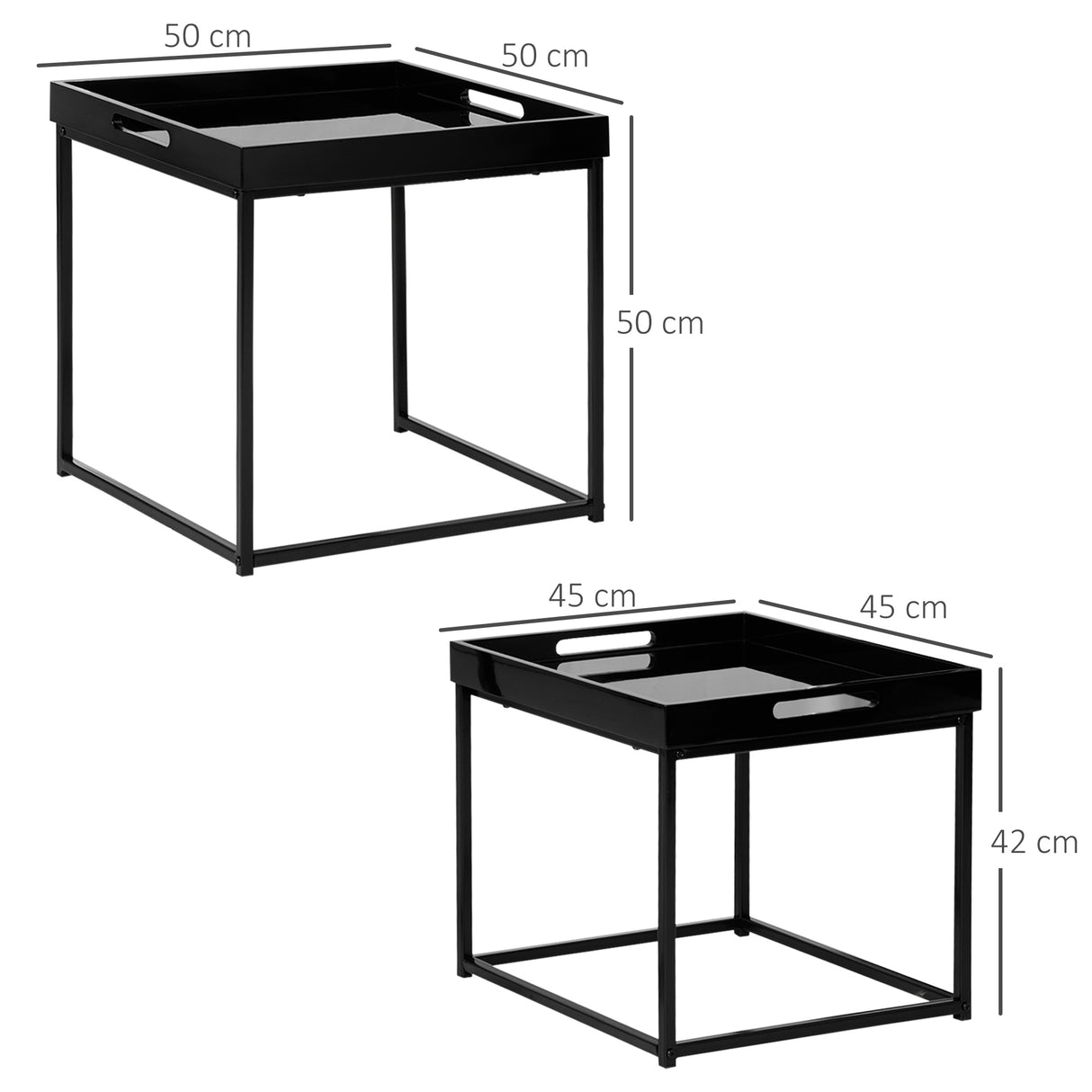 easycomfort easycomfort set da 2 tavolini da caffe impilabili con finitura lucida e telaio in acciaio nero