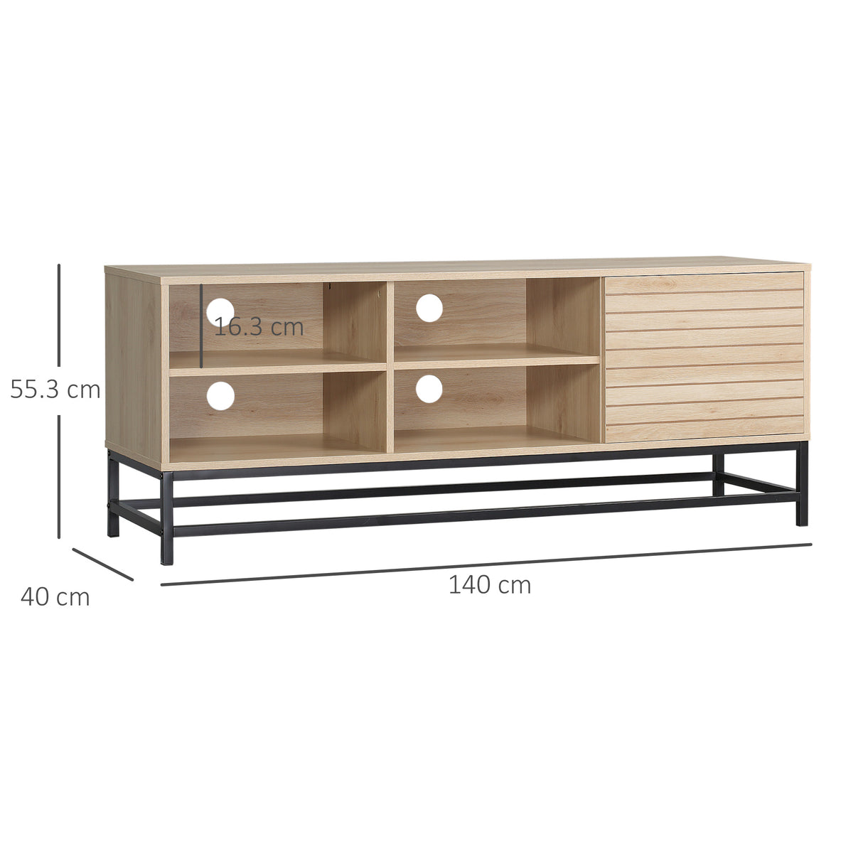 easycomfort easycomfort mobile tv moderno per tv max 60 in mdf e acciaio con 4 ripiani aperti e armadietto a 2 livelli 140x40x55 3 cm