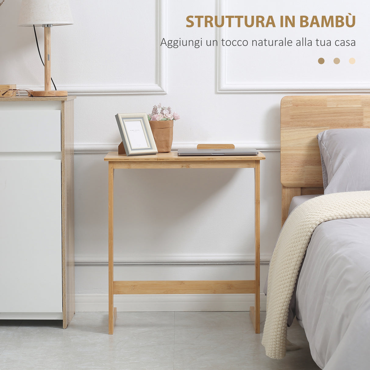easycomfort easycomfort tavolino da divano a forma di c in legno di bambu con piano inclinabile su 5 livelli 60x33x67cm