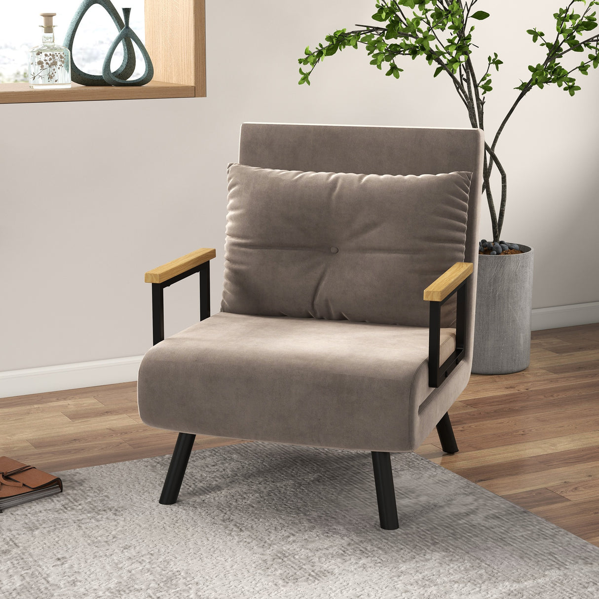 easycomfort easycomfort poltrona letto imbottita 3 in 1 con schienale reclinabile in 5 posizioni e cuscino 63x73x81 cm grigio