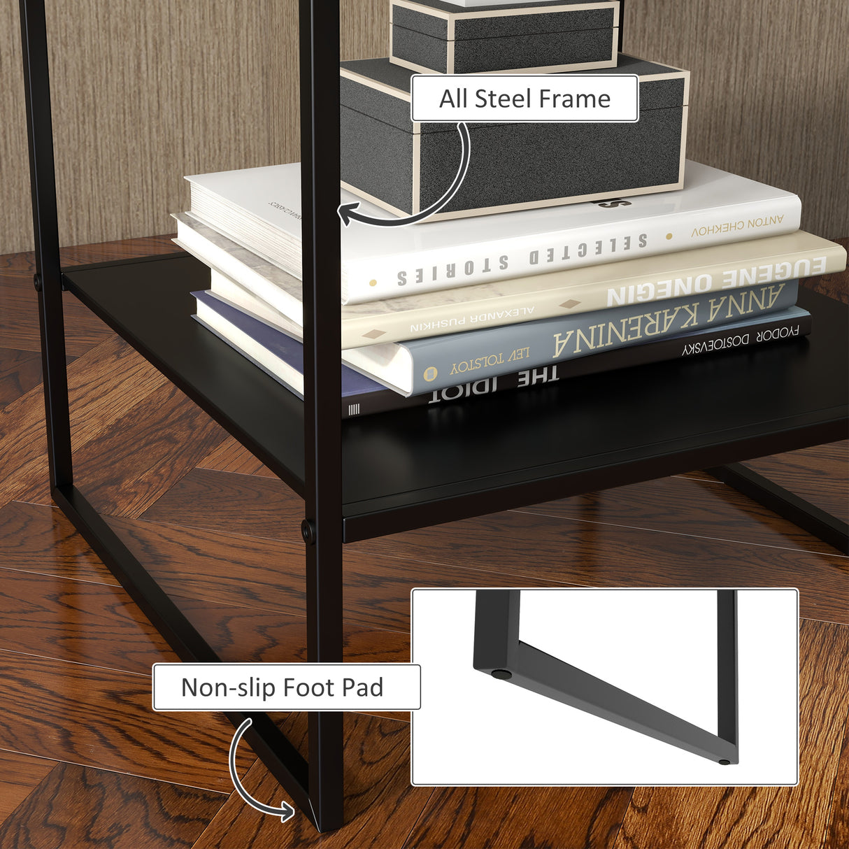 easycomfort easycomfort tavolino da caffe in stile industriale in acciaio a 2 ripiani 40x40x45cm nero