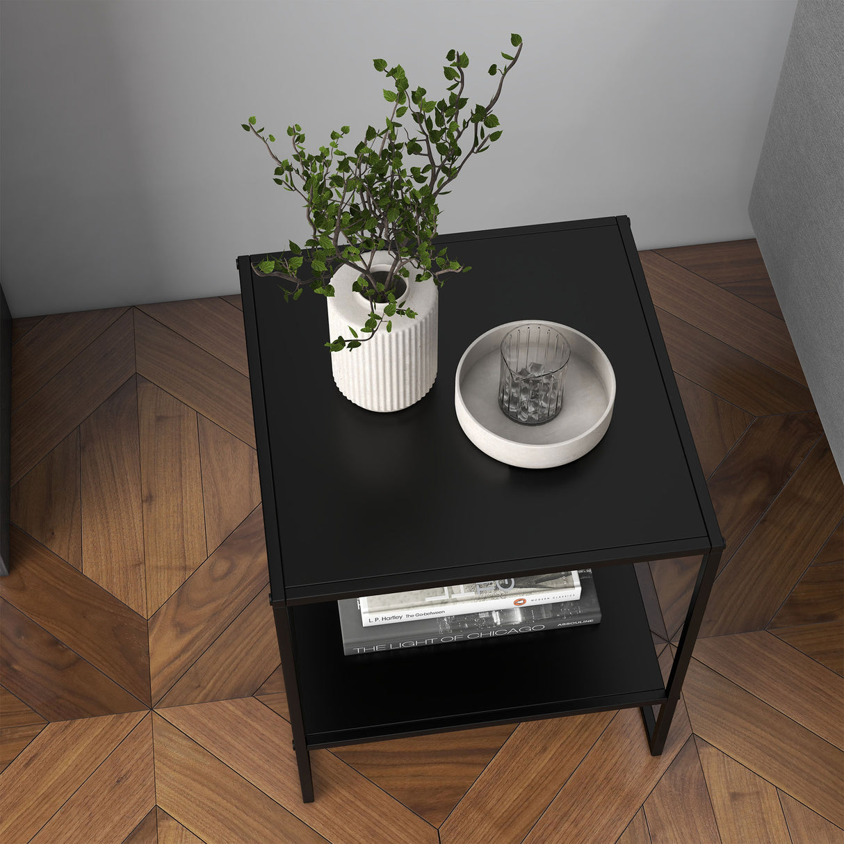 easycomfort easycomfort tavolino da caffe in stile industriale in acciaio a 2 ripiani 40x40x45cm nero