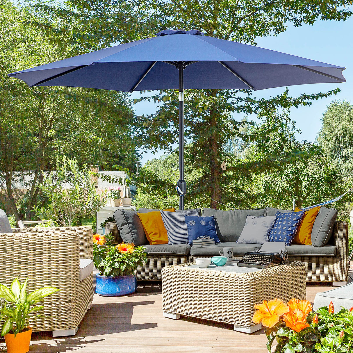 easycomfort easycomfort ombrellone da giardino 3x2 5 inclinabile con manovella e palo smontabile in metallo e poliestere blu