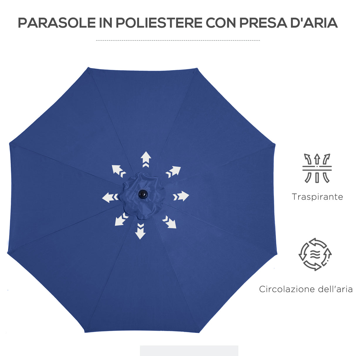 easycomfort easycomfort ombrellone da giardino 3x2 5 inclinabile con manovella e palo smontabile in metallo e poliestere blu