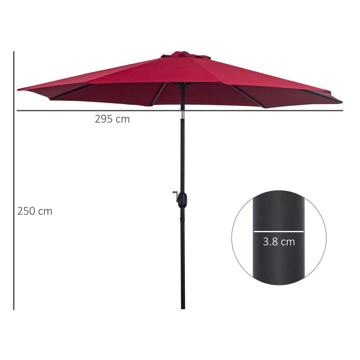 easycomfort easycomfort ombrellone da giardino con manovella e testa inclinabile 300x245cm rosso scuro