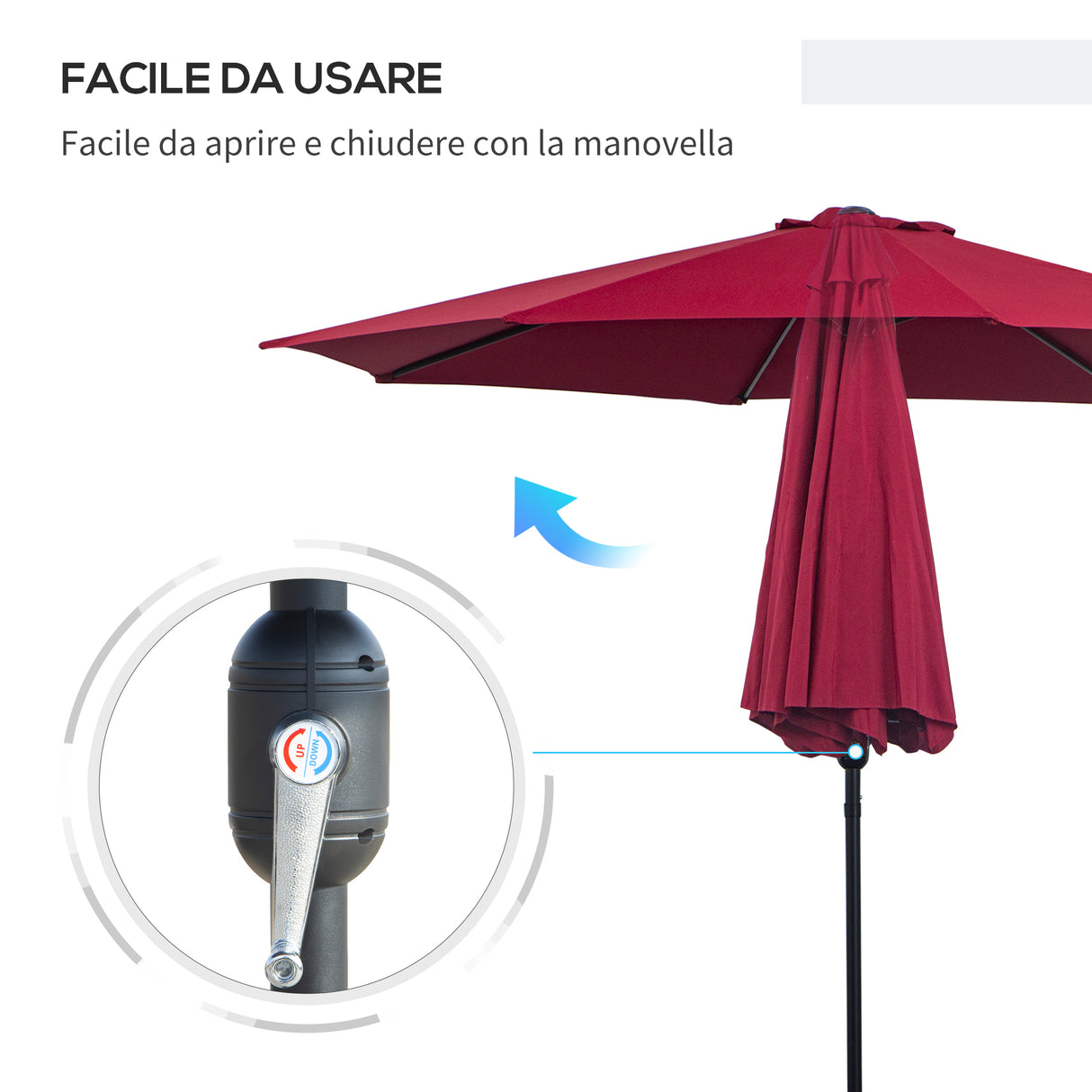 easycomfort easycomfort ombrellone da giardino con manovella e testa inclinabile 300x245cm rosso scuro