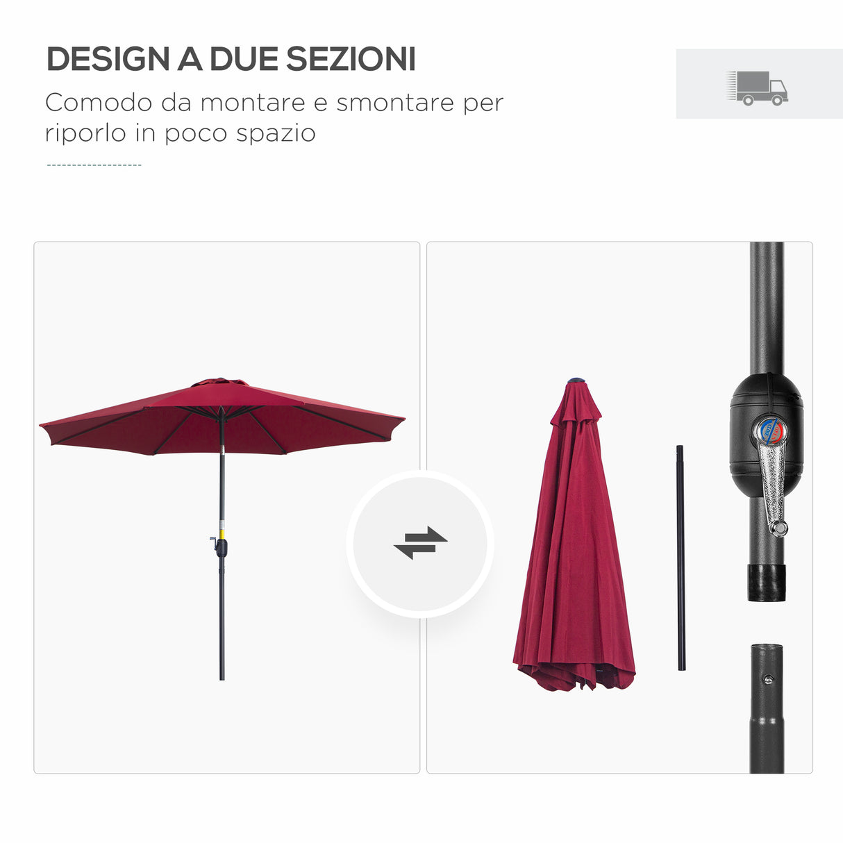 easycomfort easycomfort ombrellone da giardino con manovella e testa inclinabile 300x245cm rosso scuro