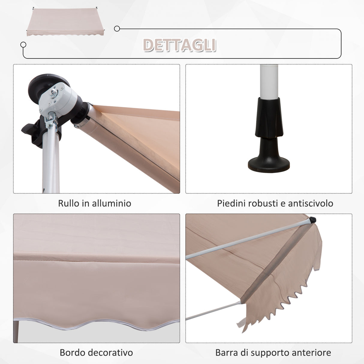 easycomfort easycomfort tenda da sole avvolgibile autoportante beige 300 150cm