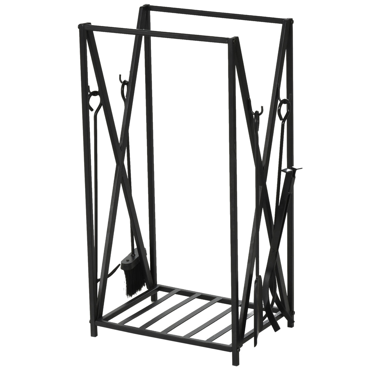 easycomfort portalegna da interno ed esterno in acciaio porta legna per camino con attizzatoio paletta scopino pinza 46x30x76cm nero