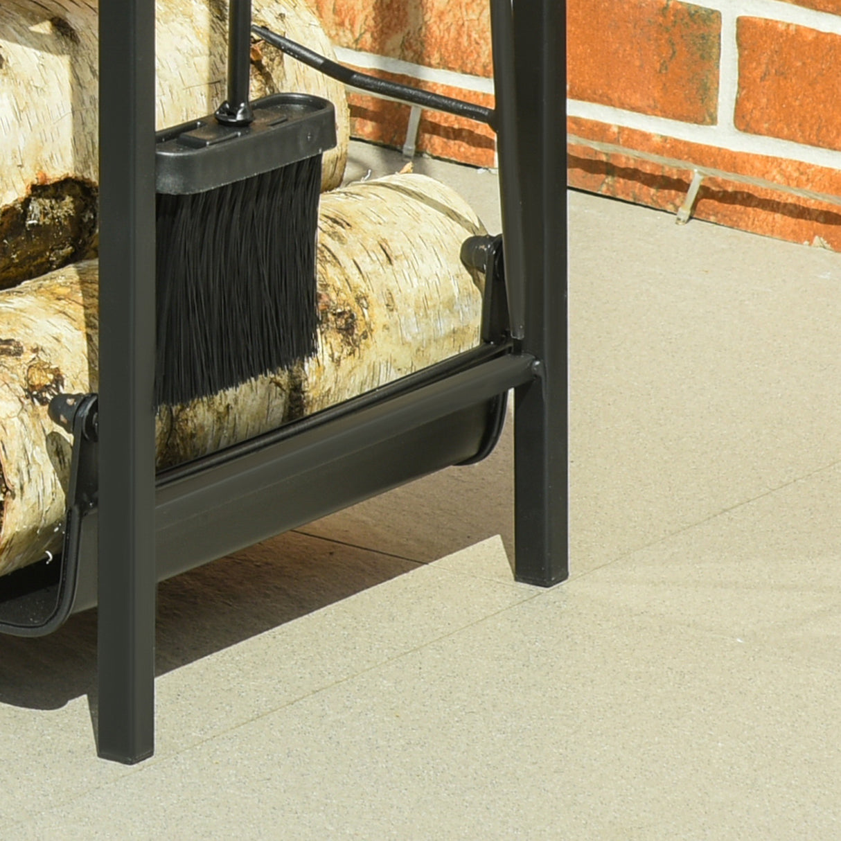 easycomfort portalegna da interno ed esterno in metallo con paletta scopa attizzatoio e pinza nero
