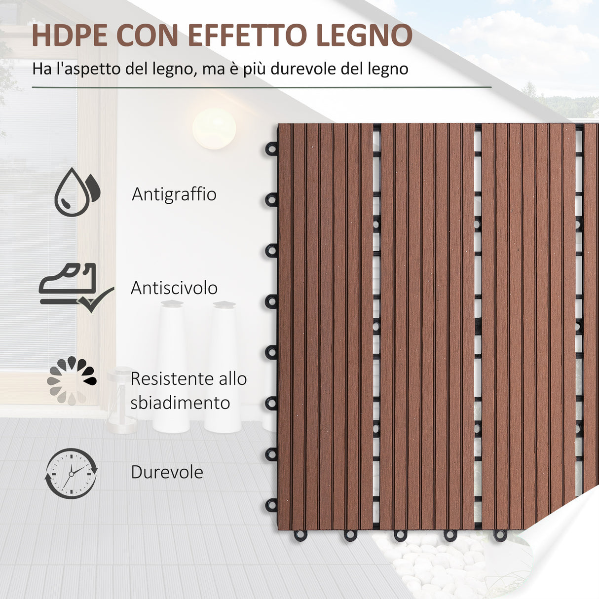 easycomfort easycomfort piastrelle da giardino incastrabili set da 11 mattonelle per esterno pavimentazione giardino marrone 30x30x2.2cm