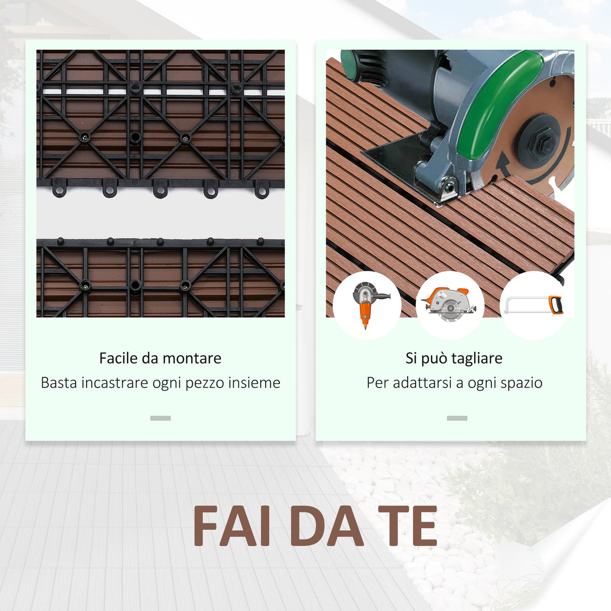 easycomfort easycomfort piastrelle da giardino incastrabili set da 11 mattonelle per esterno pavimentazione giardino marrone 30x30x2.2cm