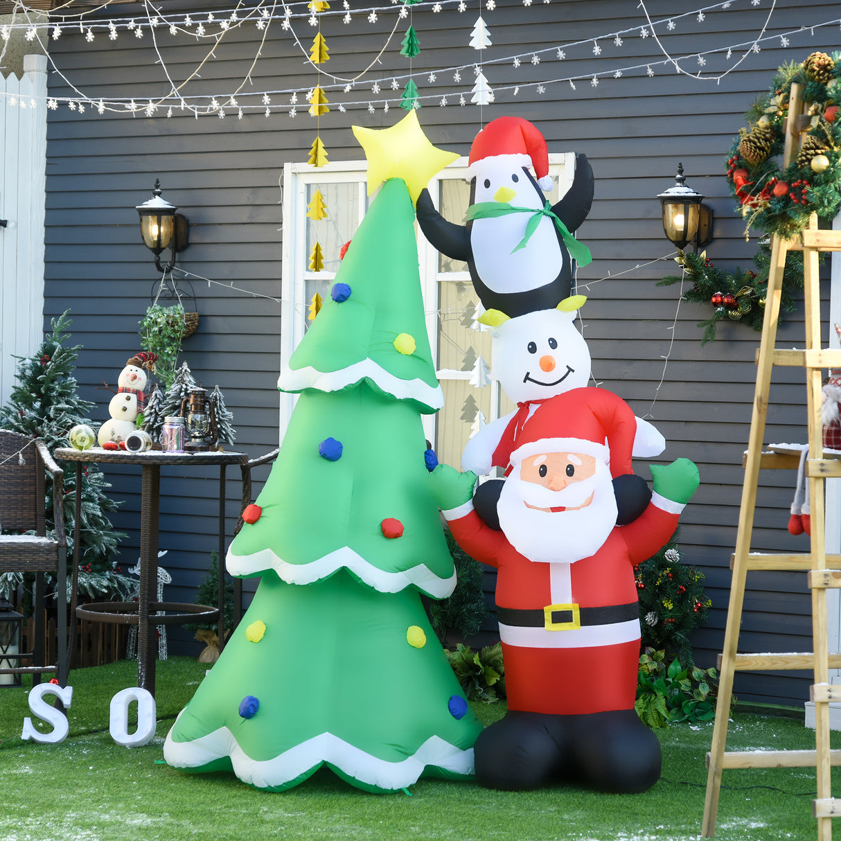 easycomfort easycomfort albero di natale gonfiabile gigante 243cm con luci a led e babbo natale decorazione natalizia da esterno impermeabile