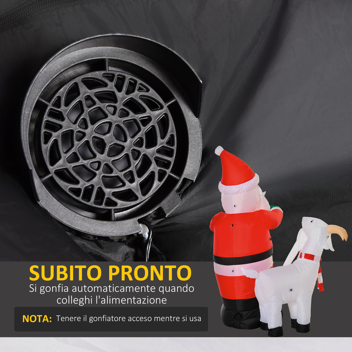 easycomfort easycomfort babbo natale gonfiabile con capretta e luci led integrate per esterno 135x85x180cm