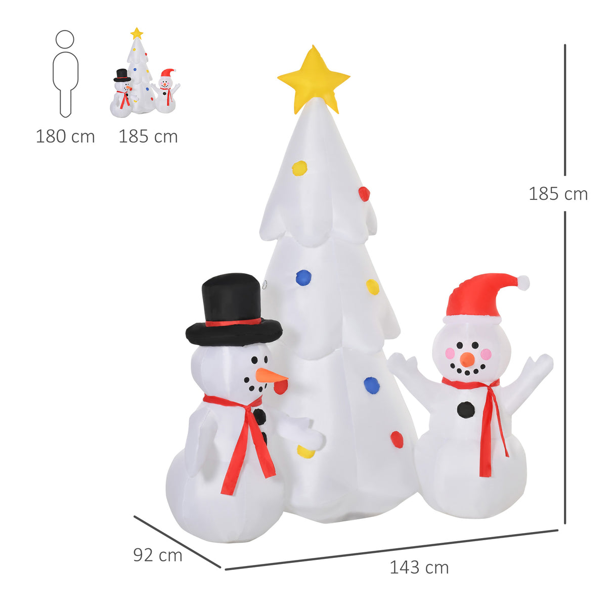 easycomfort easycomfort albero di natale gonfiabile con pupazzi di neve altezza 185cm luci led e gonfiatore