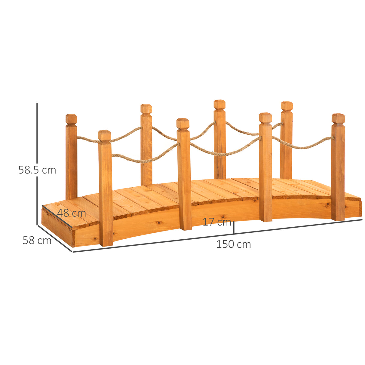 easycomfort ponticello di legno da esterni con sponde in canapa struttura in legno d abete 150x58x58.5cm arancione