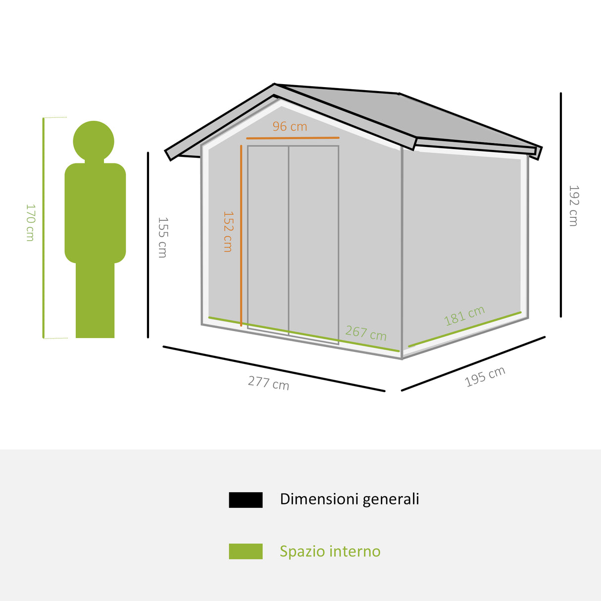 easycomfort casetta porta attrezzi capanno da giardino in acciaio zincato verde 277 x 191 x 192 cm