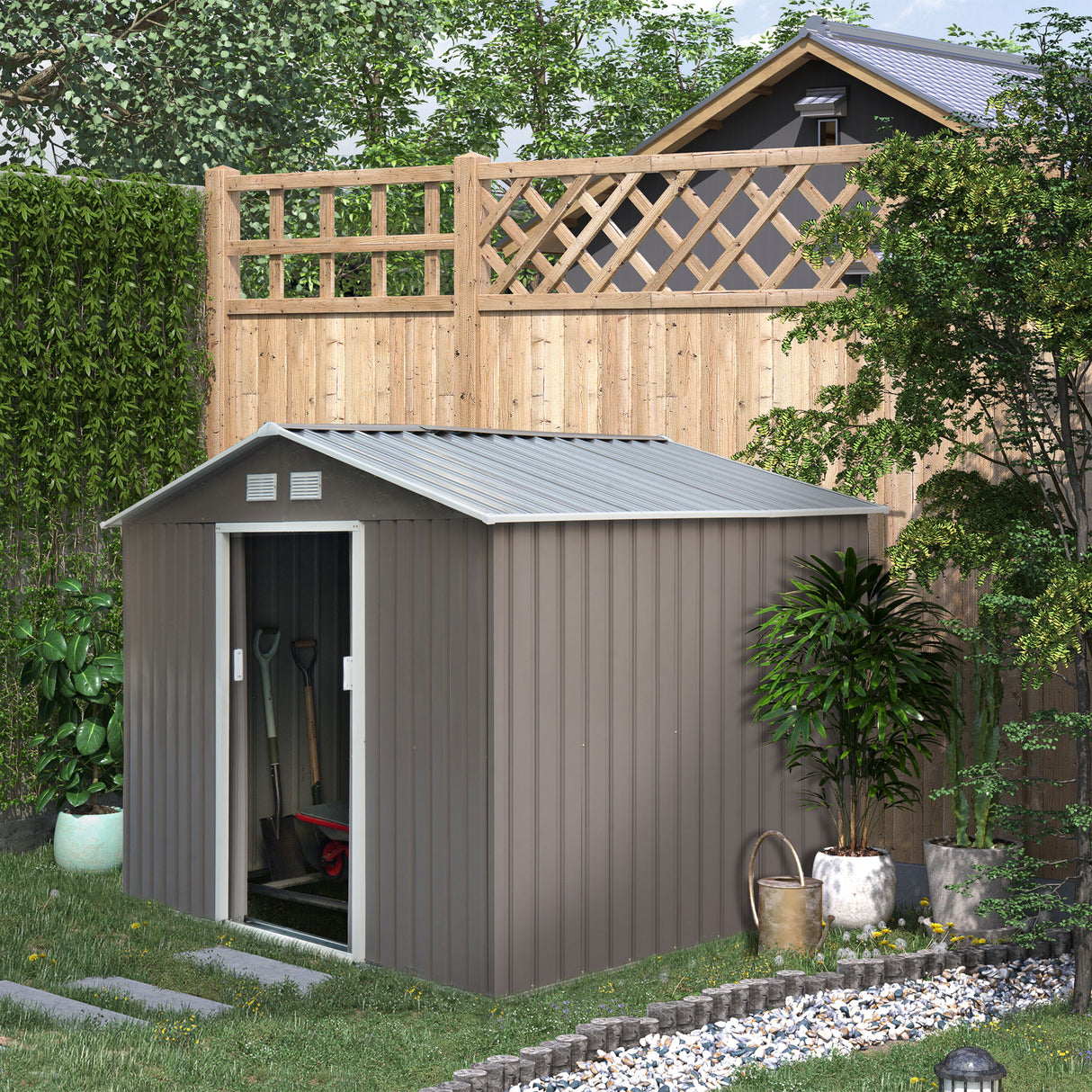 easycomfort casetta porta attrezzi capanno da giardino in acciaio zincato grigio 277 x 191 x 192 cm
