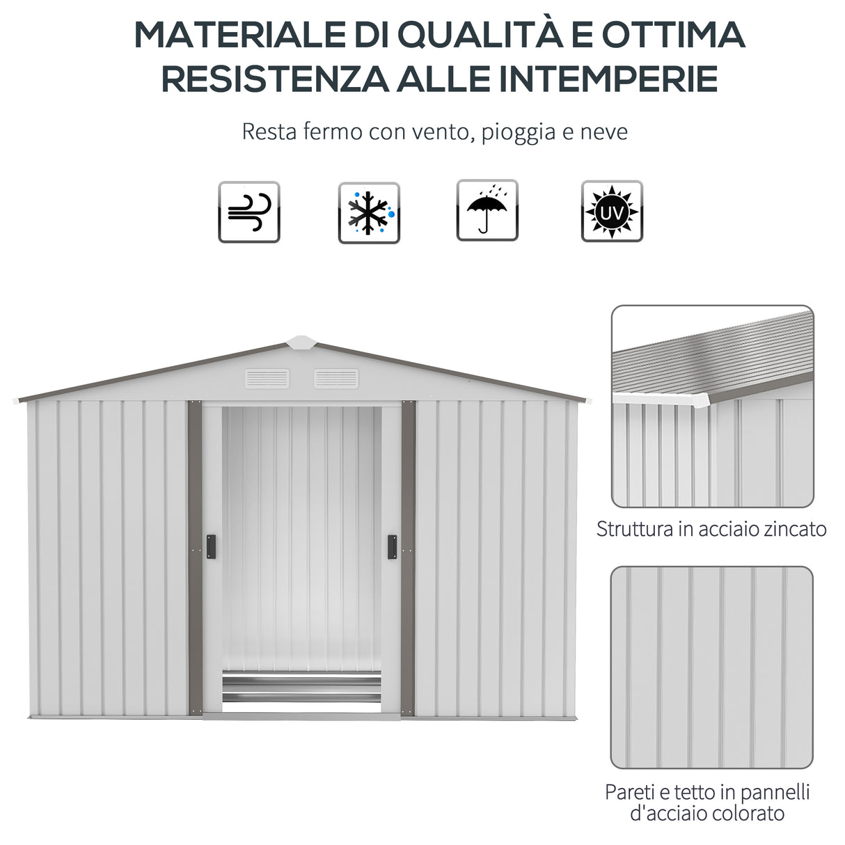 easycomfort easycomfort casetta da giardino con doppie porte scorrevoli in acciaio e pp 277x195x192cm argento