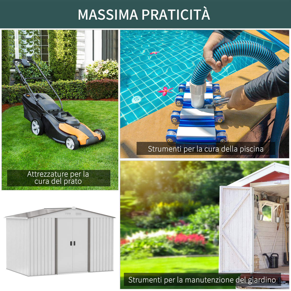 easycomfort easycomfort casetta da giardino con doppie porte scorrevoli in acciaio e pp 277x195x192cm argento
