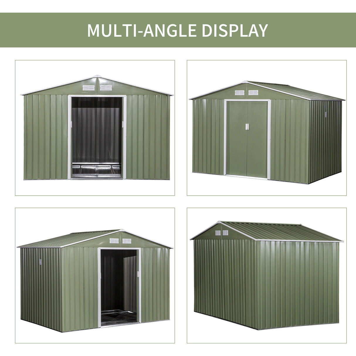 easycomfort casetta da giardino con 2 porte scorrevoli e 4 prese d aria in acciaio e pp 277x195x192cm verde chiaro