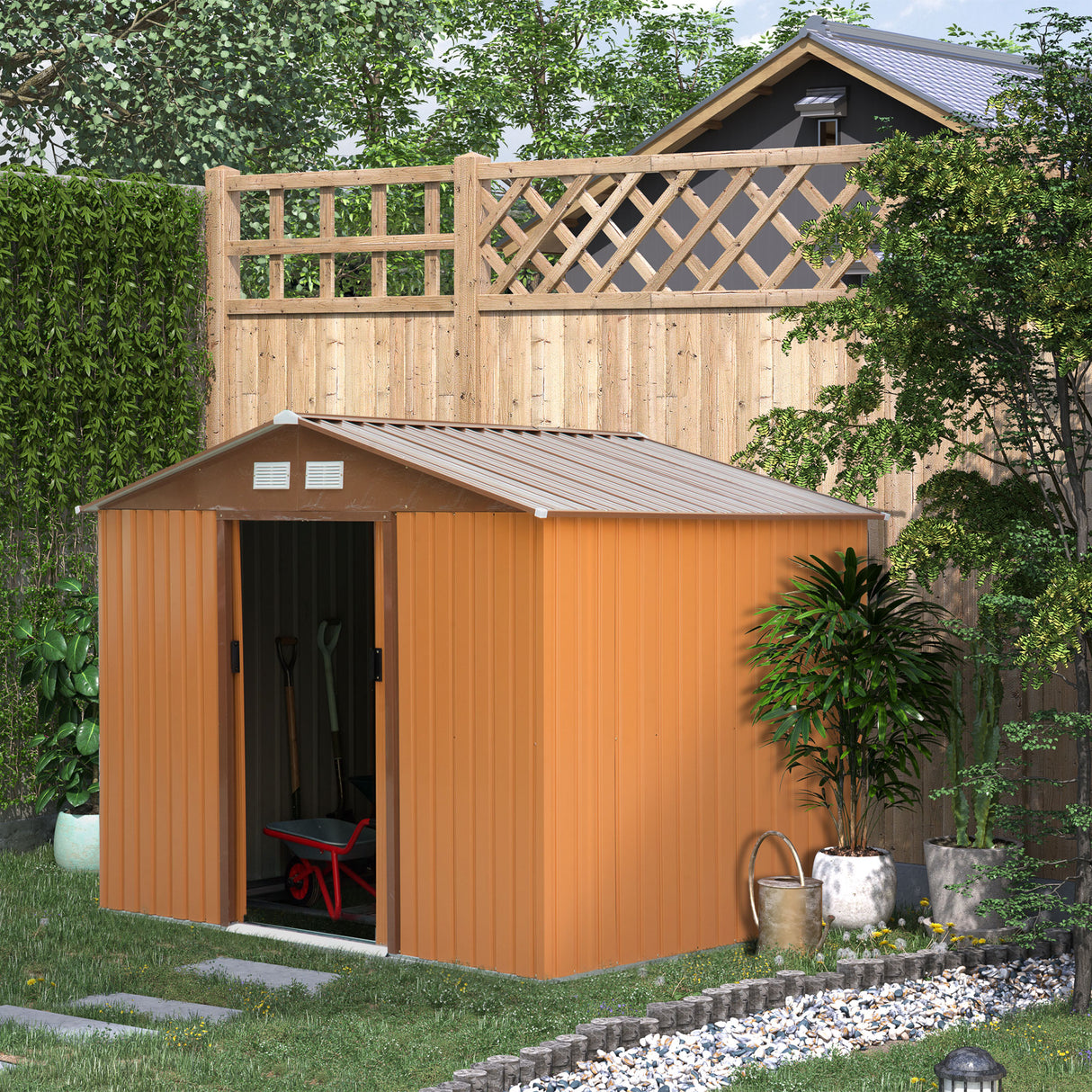 easycomfort casetta porta attrezzi capanno da giardino porta utensili in lamiera gialla