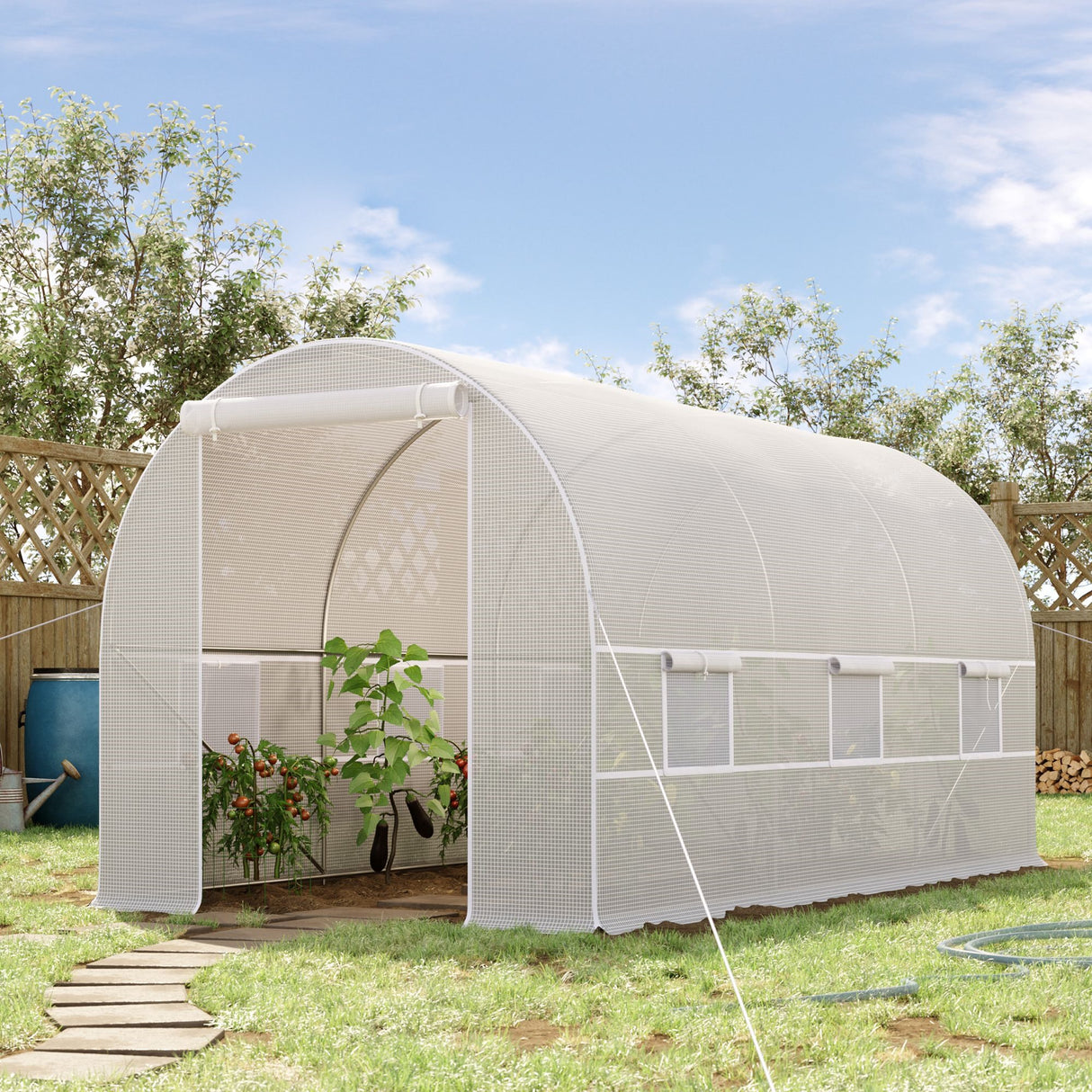 easycomfort easycomfort serra tunnel con struttura in acciaio zincato e telo in polietilene 6 finestre avvolgibili bianco 4 x 2 x 2 m