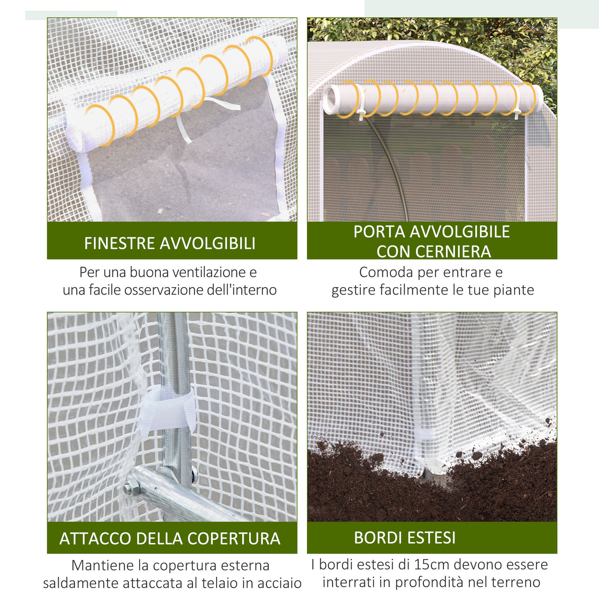 easycomfort easycomfort serra tunnel con struttura in acciaio zincato e telo in polietilene 6 finestre avvolgibili bianco 4 x 2 x 2 m