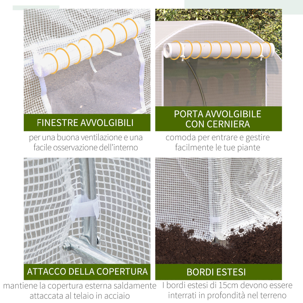easycomfort easycomfort serra tunnel con struttura in acciaio zincato e telo in polietilene 6 finestre avvolgibili bianco 5 x 2 x 2 m