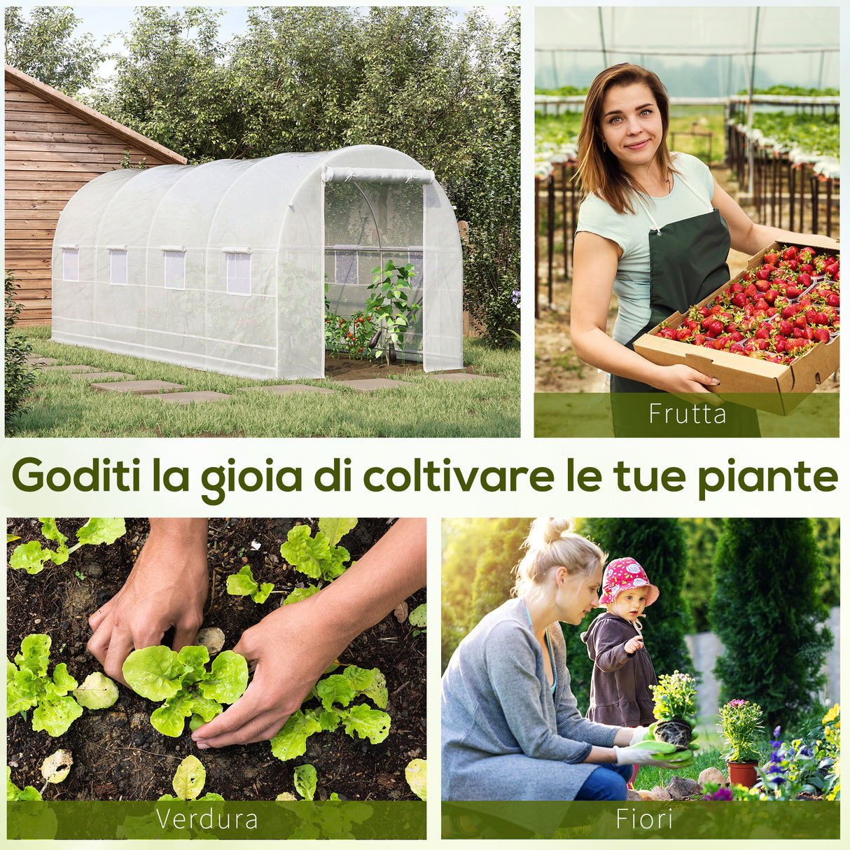 easycomfort easycomfort serra tunnel con struttura in acciaio zincato e telo in polietilene 6 finestre avvolgibili bianco 5 x 2 x 2 m