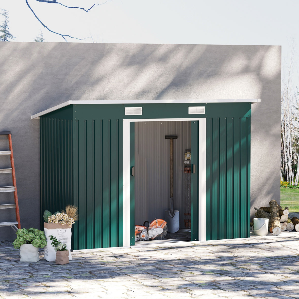 easycomfort easycomfort casetta porta attrezzi in acciaio capanno da giardino con 2 porte scorrevoli 261x133x182cm