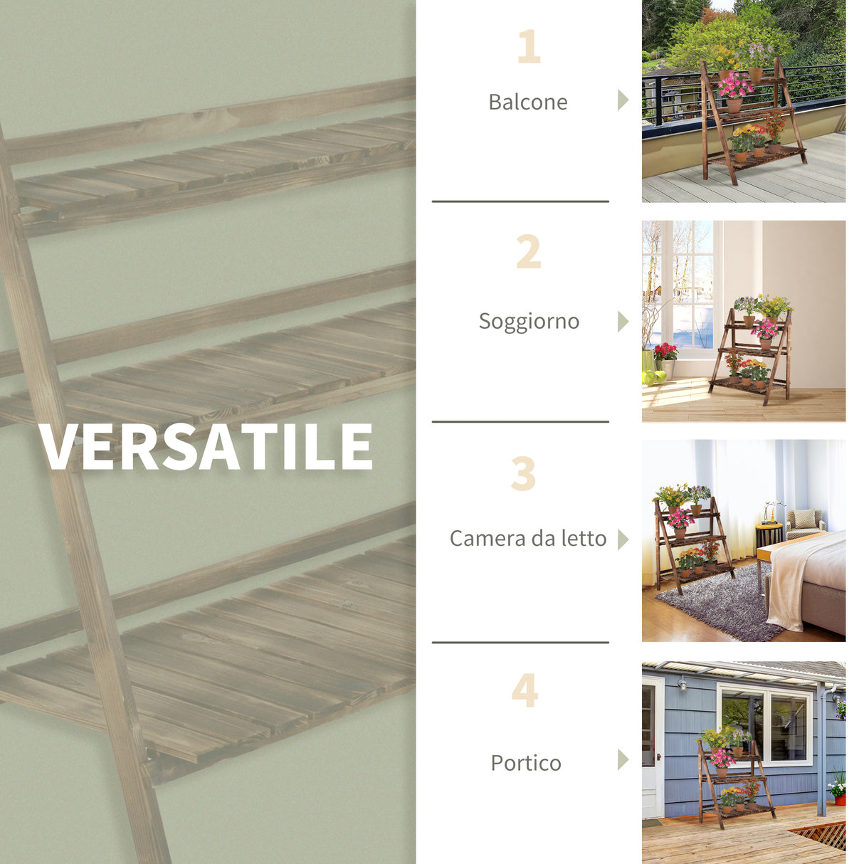 easycomfort easycomfort scaletta fioriera portavasi da giardino a 3 ripiani in legno di abete 100x37x93cm
