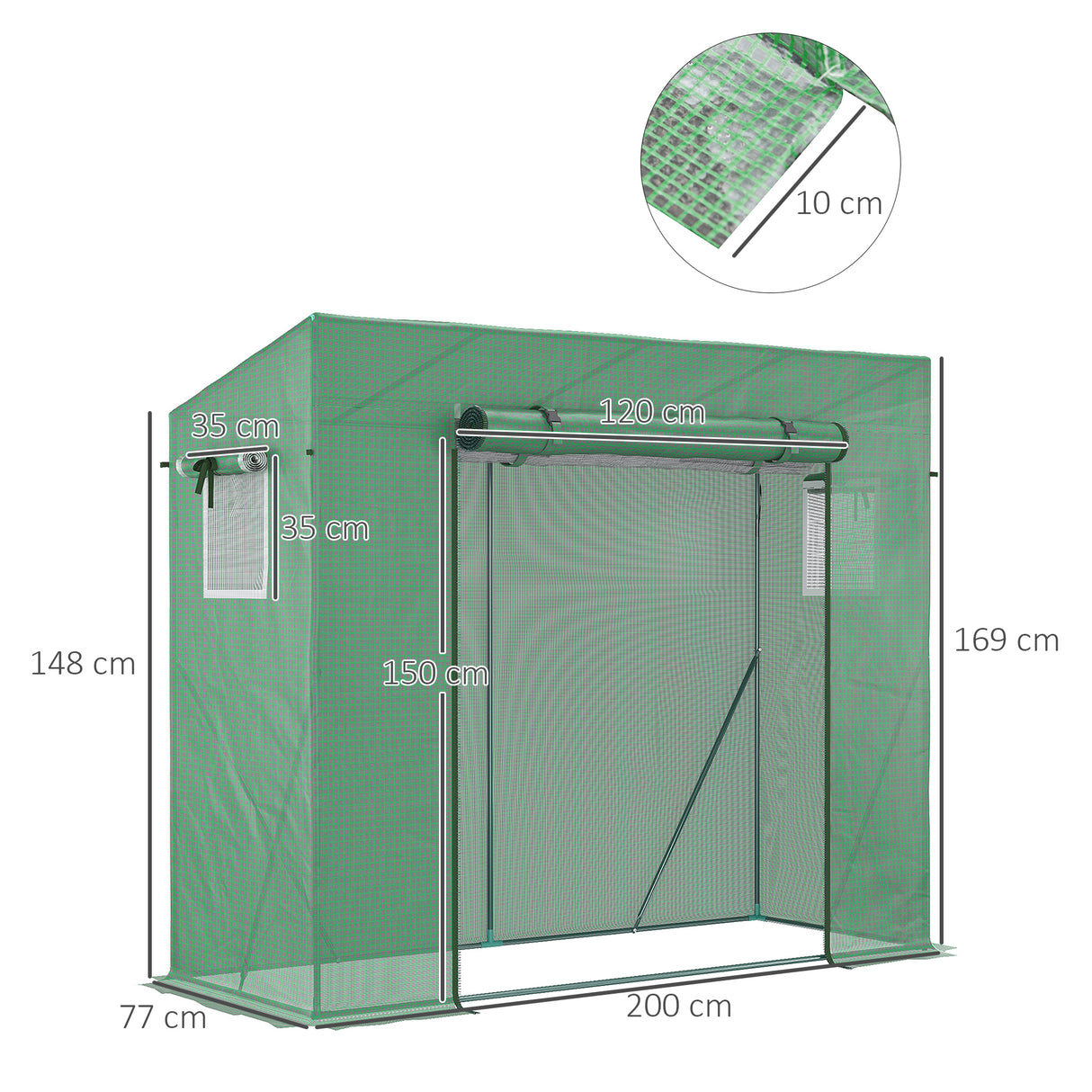 easycomfort serra da giardino in pe e acciaio con 4 picchetti 2 finestre e copertura rinforzata 200x77x148 169cm