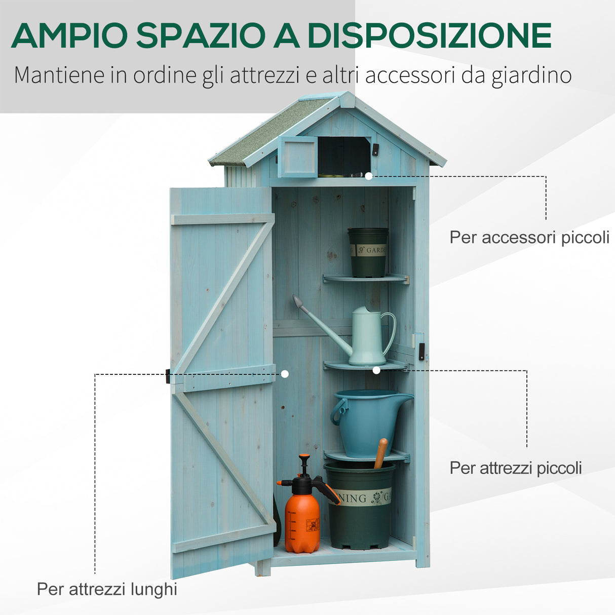 easycomfort casetta da giardino porta attrezzi in legno con 3 ripiani 77x54.2x179cm blu