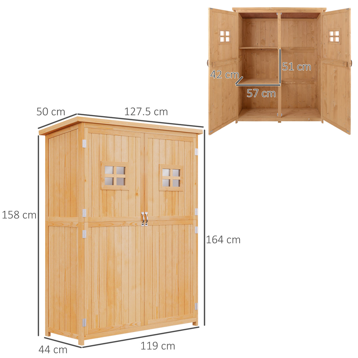 easycomfort casetta da giardino legno con porta doppia mensole e finestre 127.5x50x164cm 35540