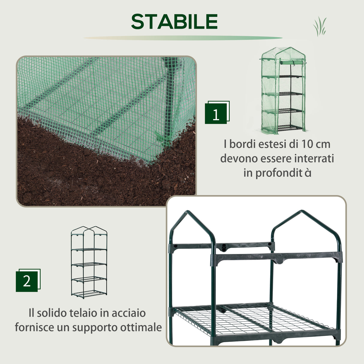 easycomfort serra per piante verticale con scaffale a 4 ripiani in acciaio e pe verde scuro 70x50x160cm