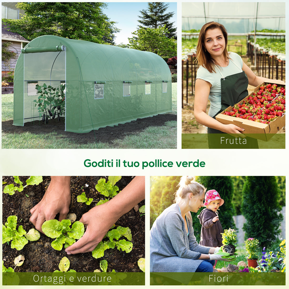 easycomfort easycomfort serra a tunnel da giardino struttura in acciaio con 8 finestre verde 500x200x210cm