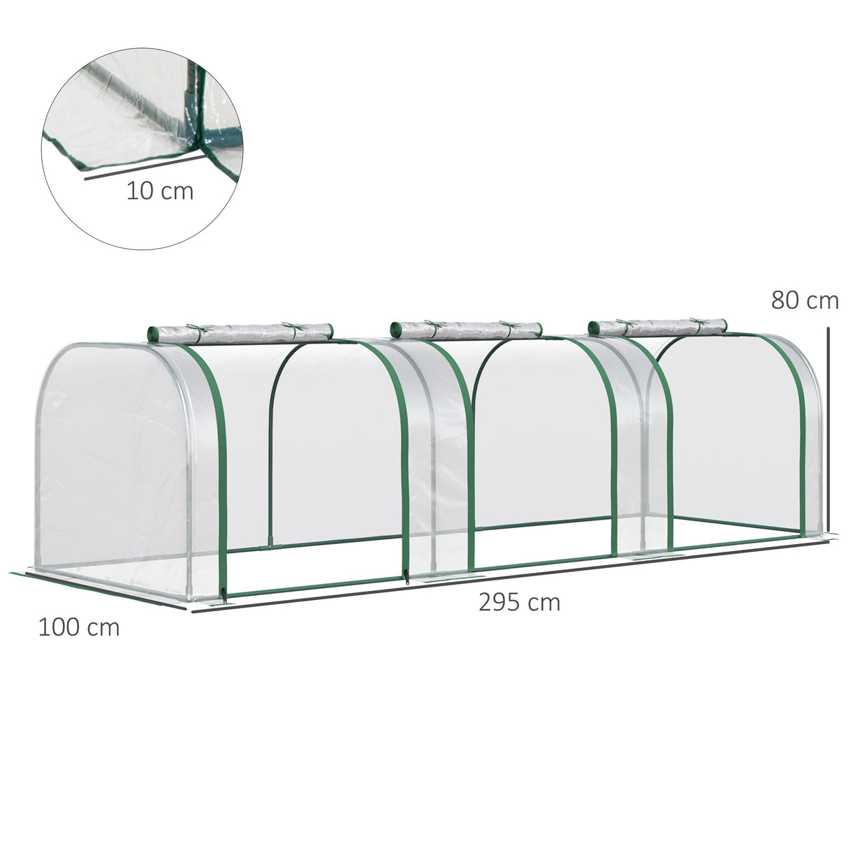 easycomfort serra a tunnel in pvc trasparente e acciaio con porte a cerniera 295x100x80 cm