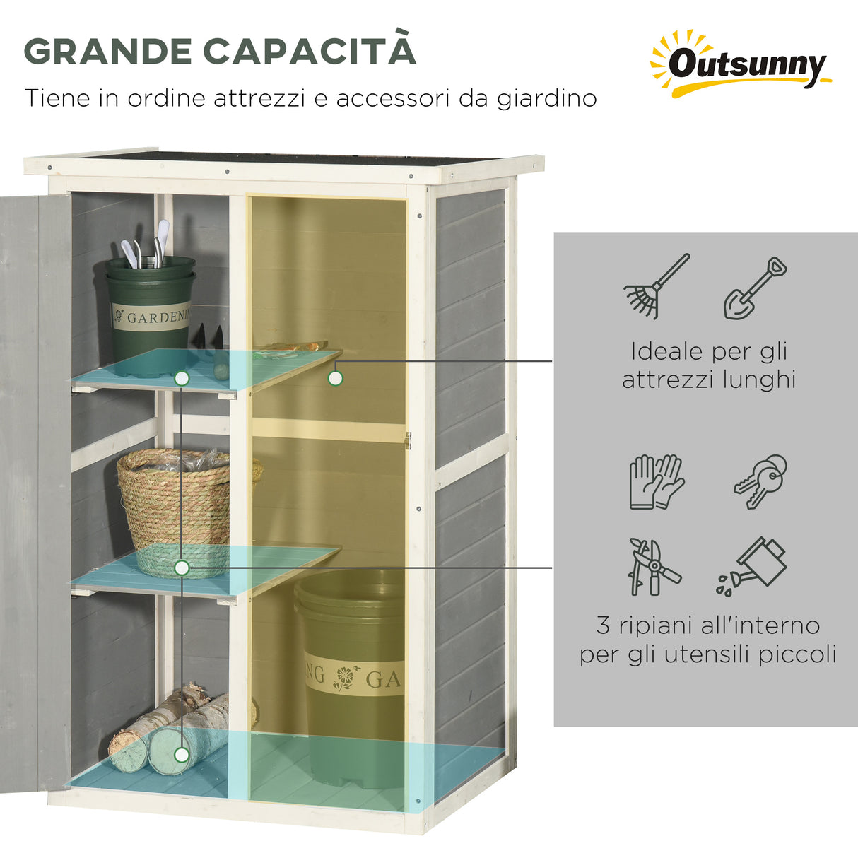 easycomfort casetta da giardino in legno di abete impermeabile capanno attrezzi da esterno 75x56x115cm