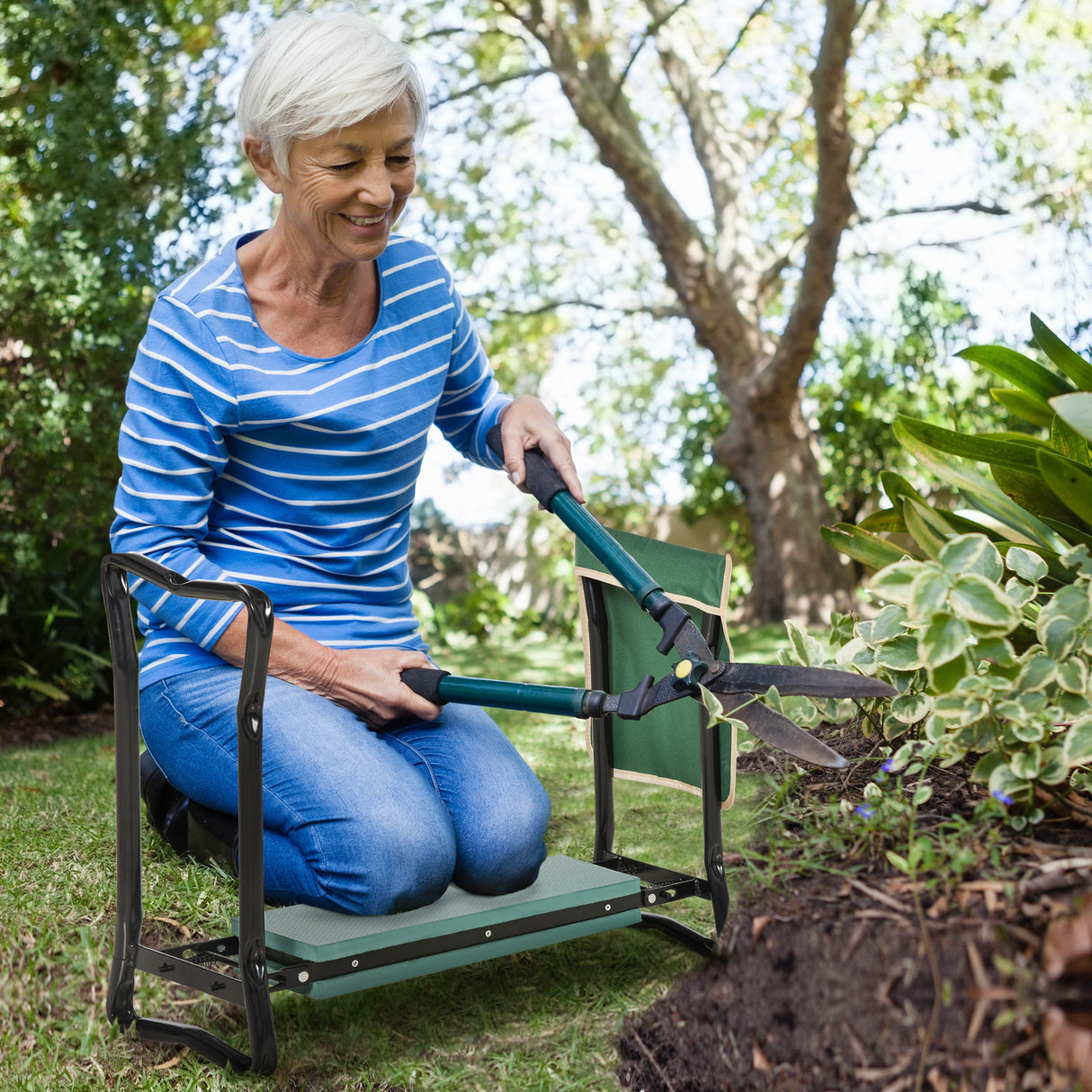 easycomfort easycomfort inginocchiatoio panca da giardino pieghevole con tasca porta attrezzi