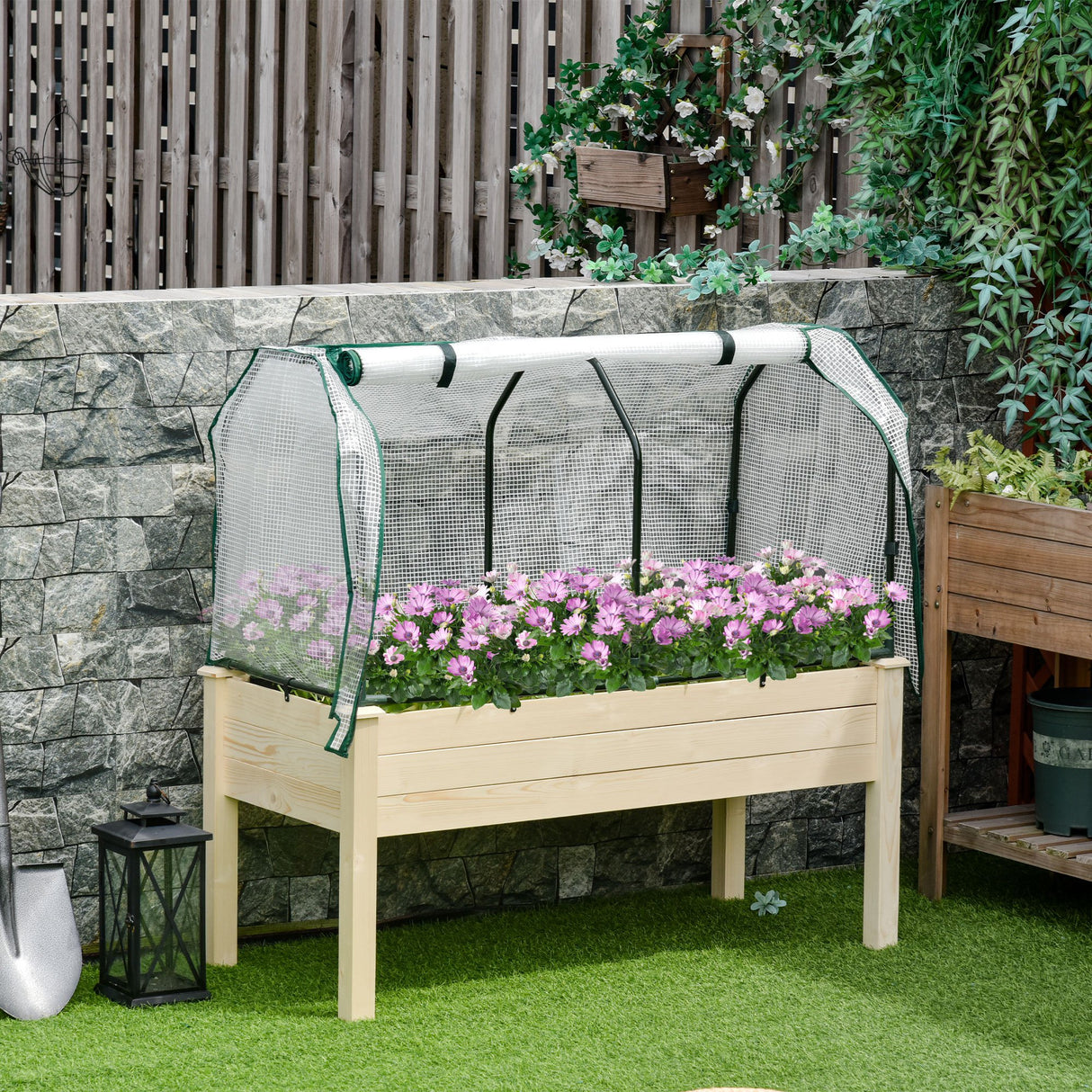 easycomfort easycomfort letto per orto in cassetta con serra da giardino portapiante da esterno in legno e pe per fiori e verdure 121x55x117cm