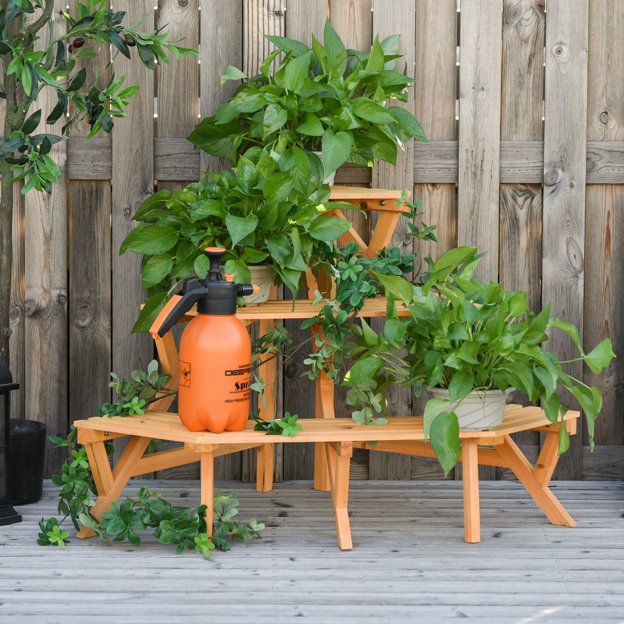 easycomfort easycomfort scaletta portavasi in legno angolare 3 mensole per giardino e casa
