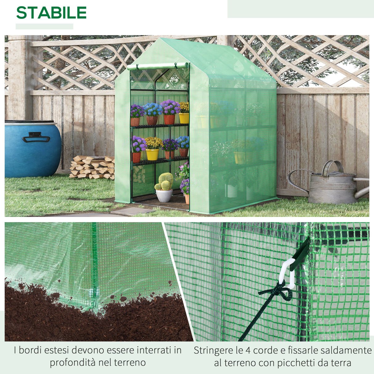 easycomfort serra da giardino con scaffali copertura in pe e porta avvolgibile 143x138x190 cm verde