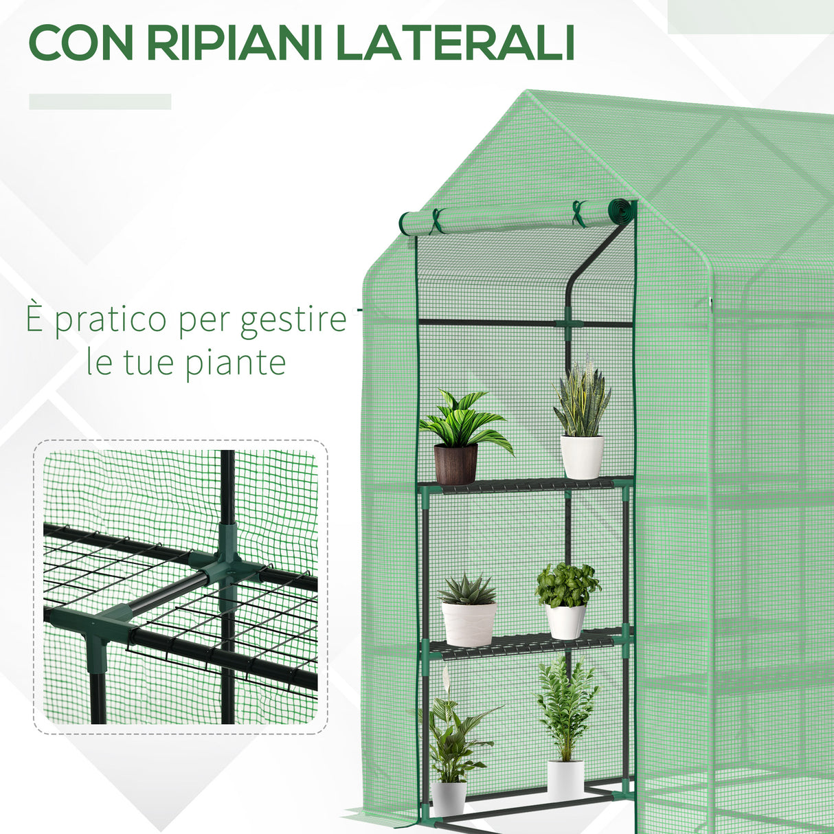 easycomfort serra da giardino con scaffali copertura in pe e porta avvolgibile 143x138x190 cm verde