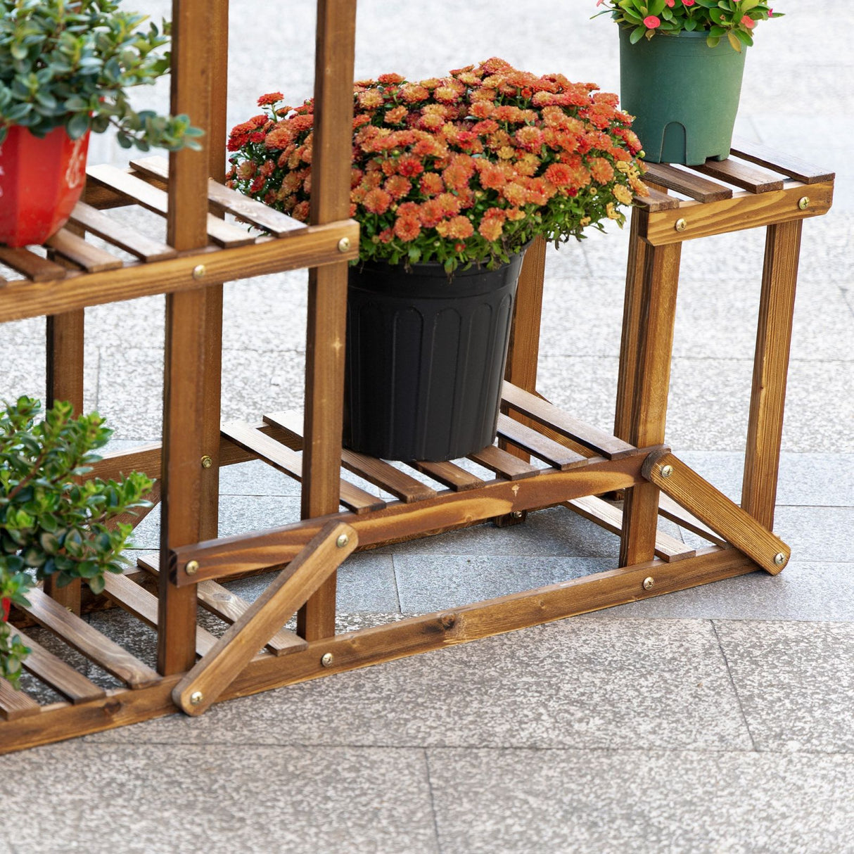 easycomfort scaffale porta piante asimmetrico a 6 livelli per giardino e casa in legno 98x28x96.5cm