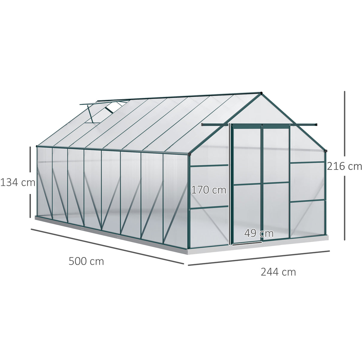 easycomfort serra da giardino in policarbonato metallo e alluminio anti uv e antivento 244x500x216cm verde