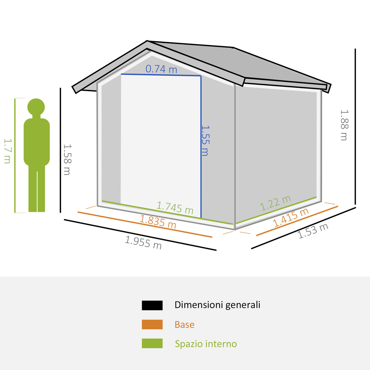 easycomfort capanno da giardino 2x1.5x1.9m in acciaio zincato doppia porta scorrevole e 4 prese d aria