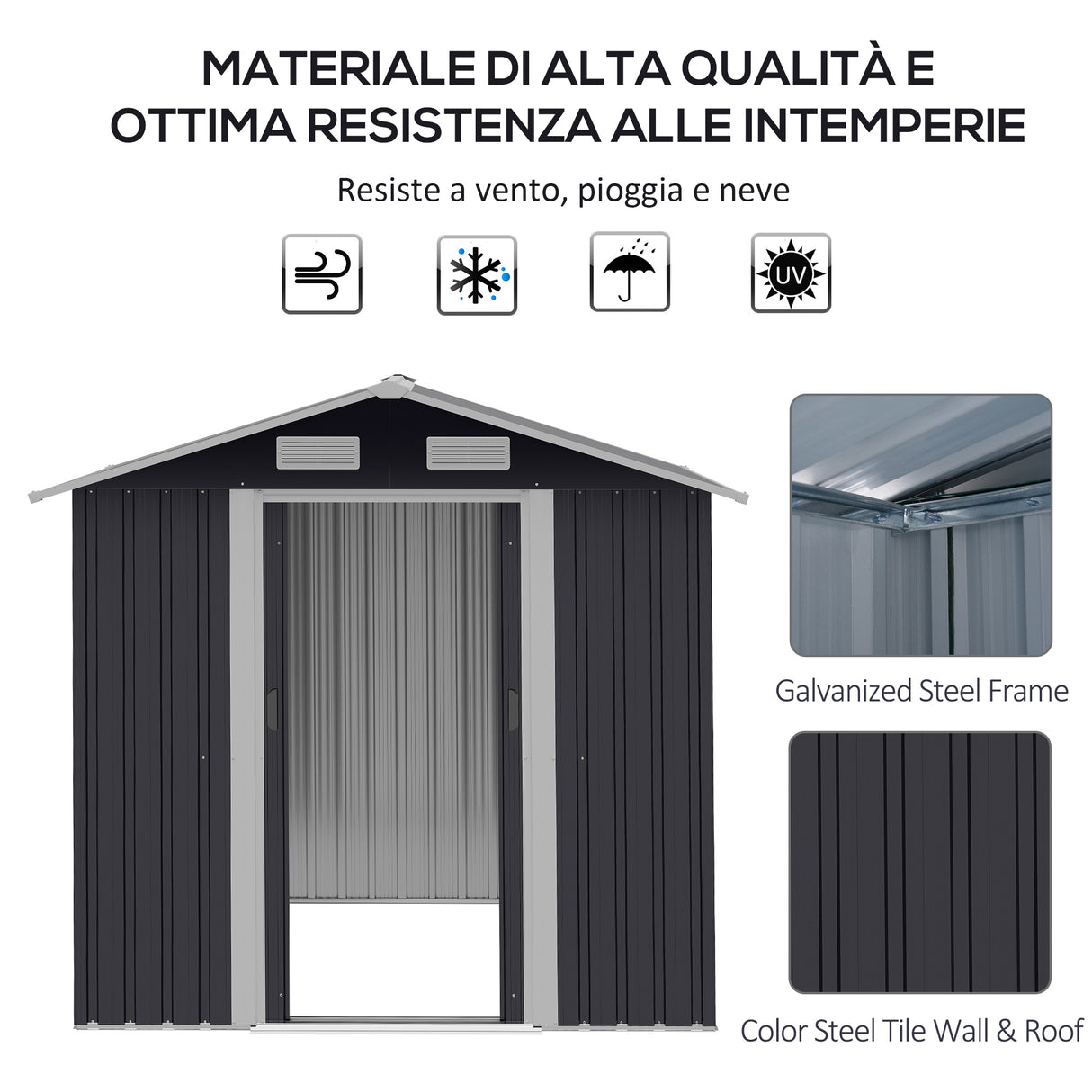 easycomfort capanno da giardino 2x1.5x1.9m in acciaio zincato doppia porta scorrevole e 4 prese d aria