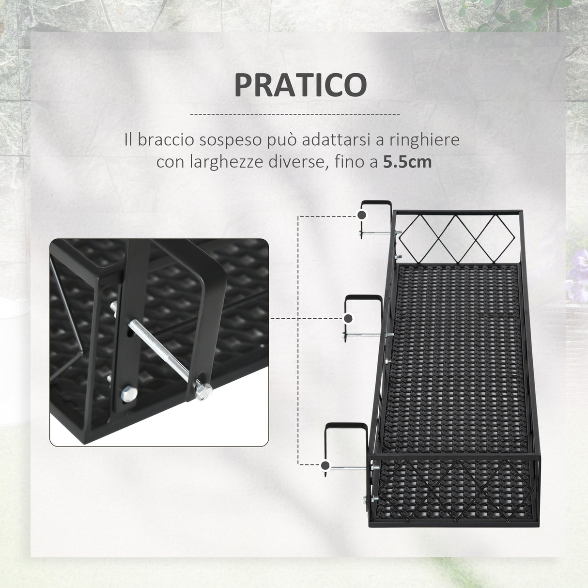 easycomfort fioriera da esterno portavasi con ganci per ringhiera balcone in metallo 100x31x12cm nero